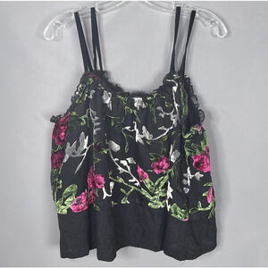 Black Floral Burnout Velvet Cami Tank Top Y2K Whimsigoth Boho Festival POL Large